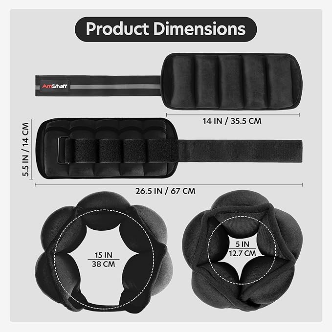 AmStaff Fitness Adjustable Ankle Weights 1 Pair 2 4 6 8 10 Lbs Leg Weight Straps for Strength Training, Walking, Jogging, Running, and Fitness Workouts – 1-5 lbs Each Ankle, 10 lbs Pair Set