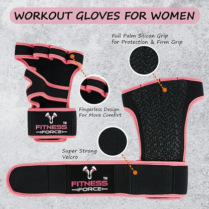 FITNESS FORCE Ventilated Weightlifting Gloves Workout Gloves for Men & Women with Built-in Wrist Wraps Fingerless Gym Gloves for Men Perfect for Exercise Fitness, Weight Lifting, Cross Training