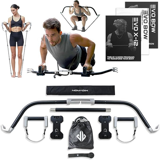 EVO Bow - All in One Portable Home Gym System with Weighted Pushups | Compact Strength Training and Exercise Equipment for Travel with Notched Resistance Bands for Full Body Training | 300lbs (Ultra)