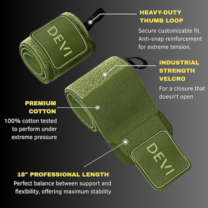 Wrist Wraps for Weightlifting 18" with Thumb Loop- Professional Quality, Best Wrist Support Wraps for Gym, Powerlifting Competition, Bodybuilding, Strength Training, Curls & Dips, Bench Press- Men and Women (Pair) DEVI