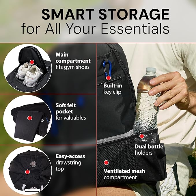 GOGUS Hybrid Gym Backpack for Men & Women - 18L Sports Backpack with Dual Water Bottle Pockets, Mesh Compartment for Gym, Travel - Water Resistant & Reflective Trim Workout Bag