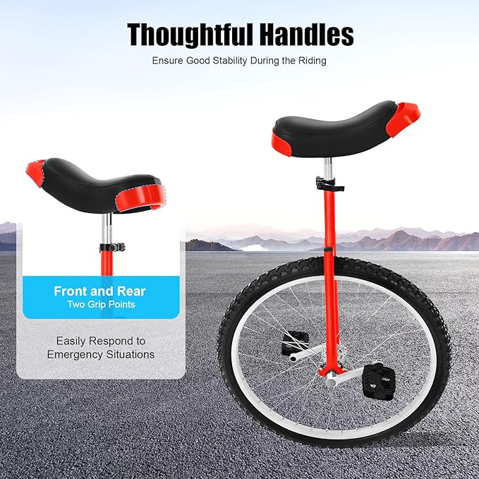 16/24 Inch Wheel Unicycle with Steel Rim, Unicycle Electric Wheel Skidproof Mountain Tire Cycling Sports Exercise with Adjustable Seat, Adults Kids Outdoor Sports Fitness Exercise Tool