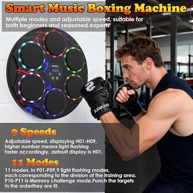 Music Boxing Machine with Gloves - Wall Mounted Punching Trainer for Adults & Kids, 9-Speed Punch Game, Wall Boxing Punching pad, 2025 Upgrade Gifts for Boys Age 6+