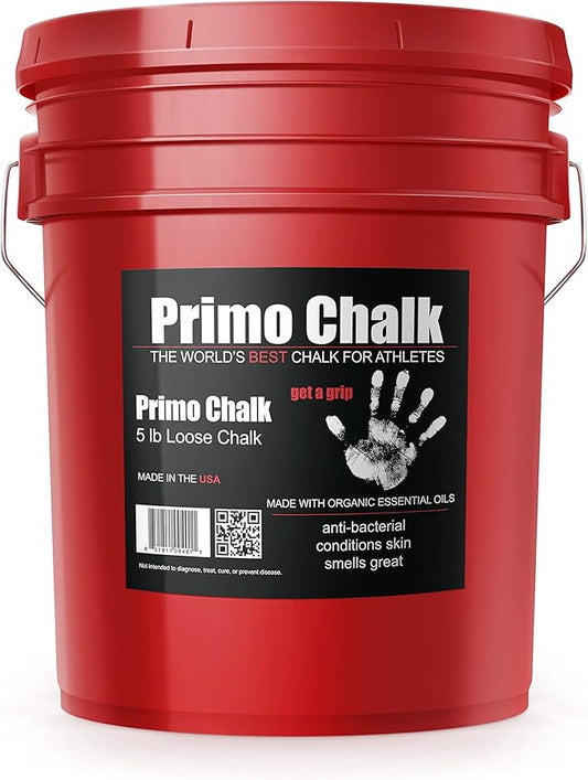 Primo Chalk Resealable Bucket: Loose Chalk for Weightlifting, Rock Climbing, & Gymnastics, Made in The USA, Chalk Ball Refill for Superior Grip