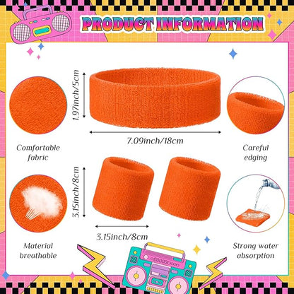 3 Pack Neon Sweatbands Set 80s Wristband and Headband Color War Accessories Sports Sweatbands for Summer Ball Party