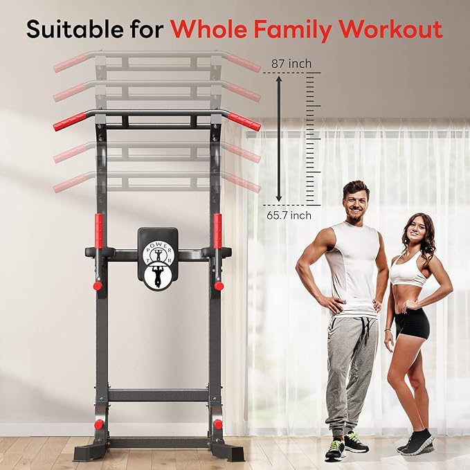 SogesPower Power Tower Pull Up Bar Station Multi-Function Pull Up Bar Stand for Home Gym, Adjustable Height Pull Up Dip Station Dip Bar Strength Training Fitness Equipment,Up to 500LBS
