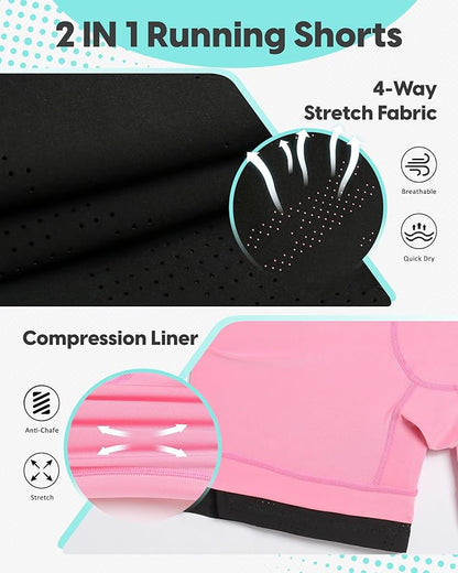 maamgic Mens Running Shorts with Compression Liner 5" Quick Dry Workout Shorts Anti-Chafe Gym Shorts 2 in 1 Athletic Shorts