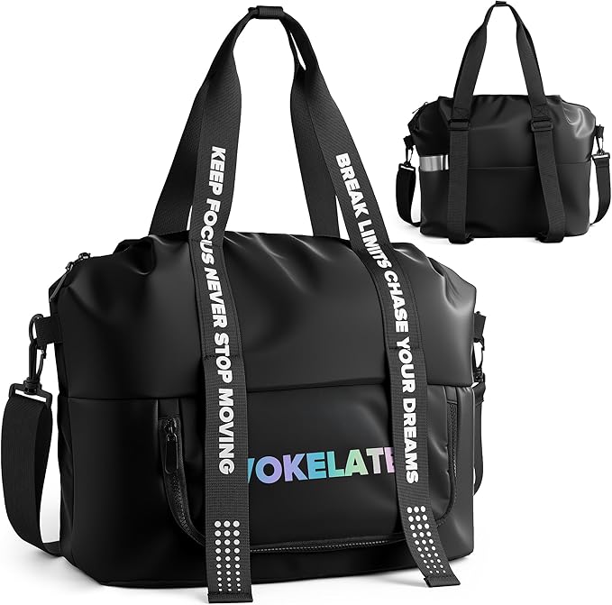 Sport Gym Bag for Women, Carry on Tote Personal Item Bag with Shoes Compartment, Travel Duffle Bag for Girl, Lightweight Overnight Luggage Bag for Travel, Airplanes, Sports - Black