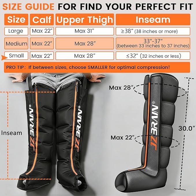 Air Compression Leg Recovery Boots : Sequential Full Leg Compression Massager System for Muscle Relaxation & Relief - 11 Intensity 6 Modes 3 Heat for Athletes & Gym (Small)