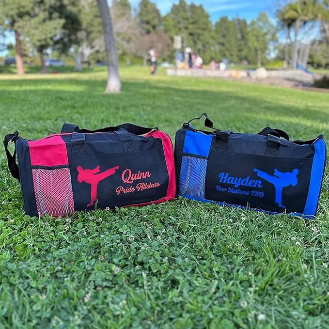 KishKesh Personalized Sport Duffel Bag – Ideal for Martial Arts, Gym, Travel, Training & Workout Essential for Male – Durable, Customizable Name & Text for Kids and Adults – Red, 18" X 10" X 8"
