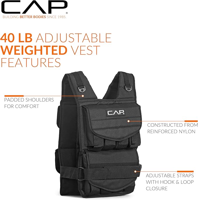 CAP Barbell Adjustable Weighted Vest | 20-150 lbs | Heavy-Duty Workout Vest with Removable Iron Weights for Strength Training, Cardio, Running, and Calisthenics