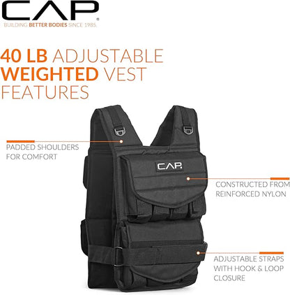 CAP Barbell Adjustable Weighted Vest | 20-150 lbs | Heavy-Duty Workout Vest with Removable Iron Weights for Strength Training, Cardio, Running, and Calisthenics