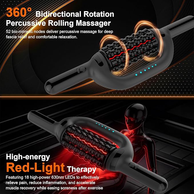 Electric Rolling Massager with Redlight, Lymphatic Drainage Massager for lymphedema & lipedema, Muscle recovery Stick and Back Massage Roller, 6-Speed Massage Roller Tool for Arm, Legs, Calf, Foot