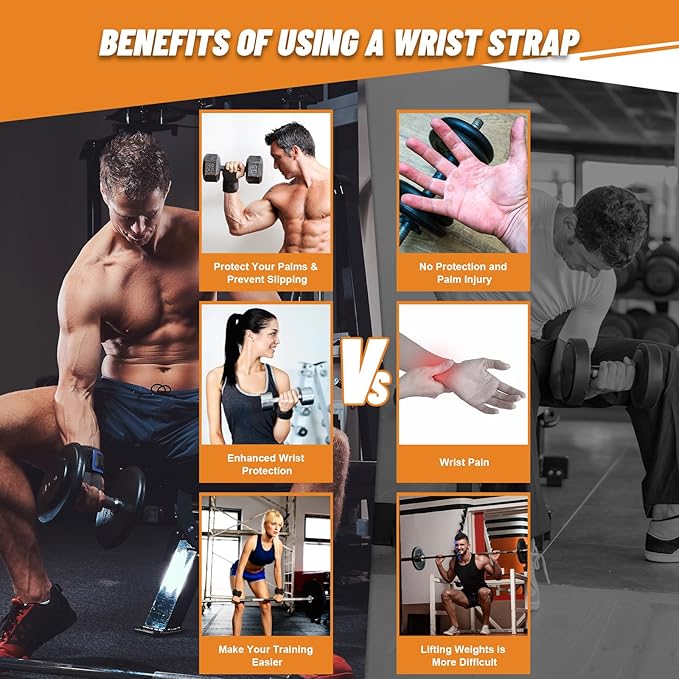 Wrist Straps for Weightlifting, Dual-Layer Leather Lifting Straps for Deadlifts and Powerlifting with Adjustable Neoprene Padded Wrist Wraps Support, Gym Lifting Straps for Men and Women (Pair)