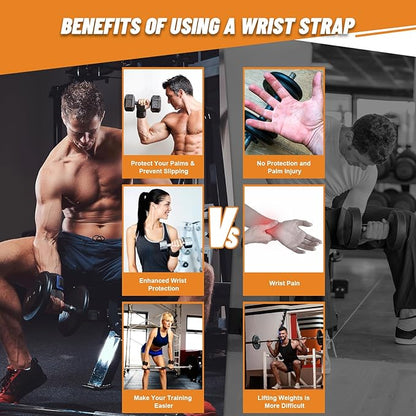 Wrist Straps for Weightlifting, Dual-Layer Leather Lifting Straps for Deadlifts and Powerlifting with Adjustable Neoprene Padded Wrist Wraps Support, Gym Lifting Straps for Men and Women (Pair)