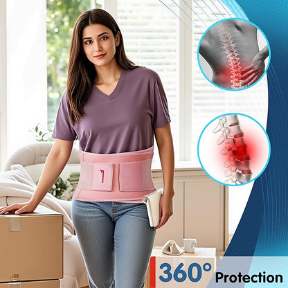 FEATOL Back Brace for Lower Back Pain, Breathable Back Support Belt for Women & Men with Lumbar Pad, Lumbar Support Belt for Heavy Lifting & Work, Pink, 5XL (Circumference:68-74.8")
