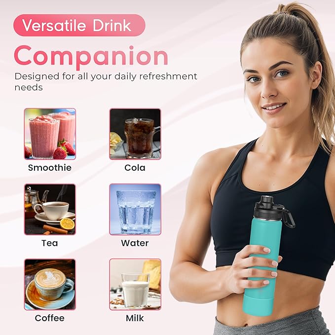 Y TOP 18 oz Insulated Water Bottle Leak Proof Spout Lid Fits in Car Cup Holder – Double Wall Dishwasher Safe Easy Clean stainless steel drinking water bottle for Gym Kids Sports Travel Hiking School