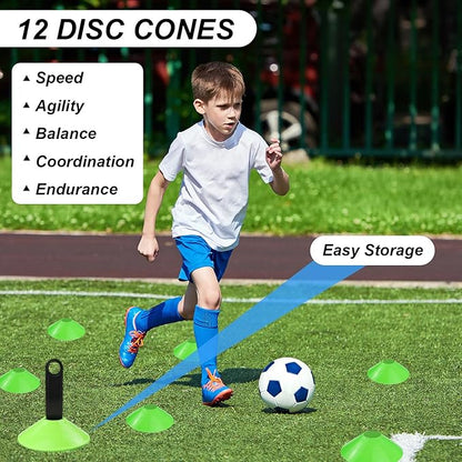 Speed Agility Training Equipment Set, Agility Ladder 20ft, 12 Football Cones, Resistance Parachute/Soccer Kick Trainer, Jump Rope, 5 Resistance Bands, Football Practice Equipment for Kids Adults