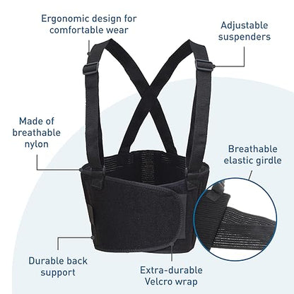 BodySport Ultra Lift Back Support, 2X-Large (54" - 65" Waist) - Heavy-Duty Adjustable Back Brace for Lifting - Lumbar Posture Support Belt with Suspenders in Black