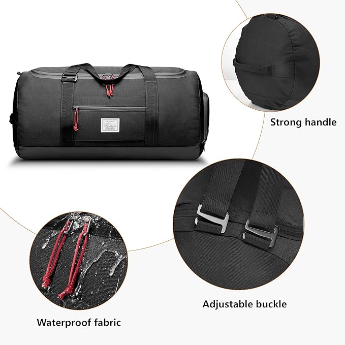 Travel Duffle Bag for Men 65L Large Size Traveling Duffel Bag Weekender Overnight with Shoes Compartment Multifunctional Sports Gym Bags (Black#1)