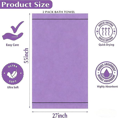 2-Pack Microfiber Bath Towels (27x54 Inches) - Ultra Soft & Quick Dry, 3X Absorbency, Lightweight for Gym, Yoga, Travel & Spa - Perfect for Home, Fitness & Post-Workout