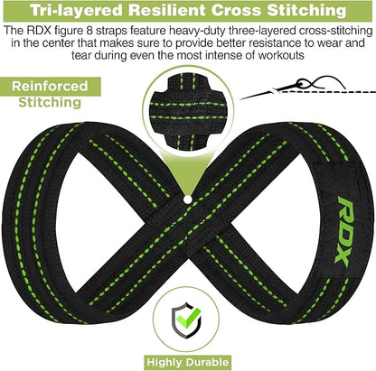 RDX Weight Lifting Straps Figure 8, Anti Slip Strap with Cuffs Wrist Support for Gym Workout Deadlift Powerlifting Bodybuilding Weightlifting, Fitness Strength Training, Hand Bar Grip for Men
