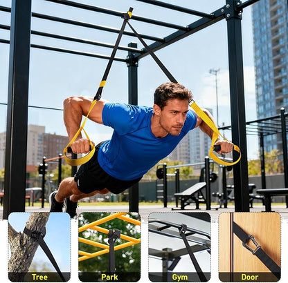 TOBWOLF Home Suspension Straps Training Kit, All in One Compact Resistance Trainer Straps & Door Anchors, Suitable for Home Gyms, Travel, Core Training & Full-Body Fitness