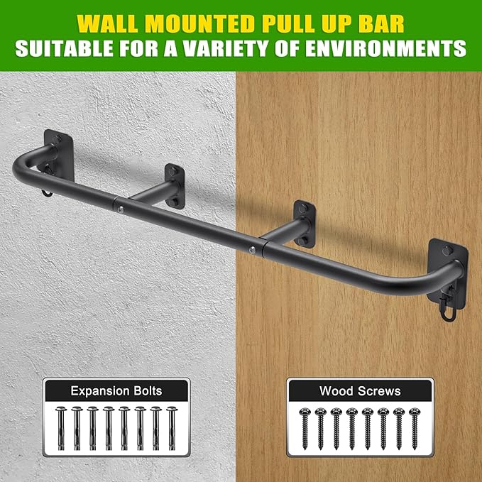 SELEWARE Heavy Duty Wall Mount Pull Up Bar, Joist Mount Chin Up Bar for Doorway, Sturdy Steel Construction, w/Resistance Band Hooks, Fits 32"/36" Wall Studs for Home Gym Strength Training