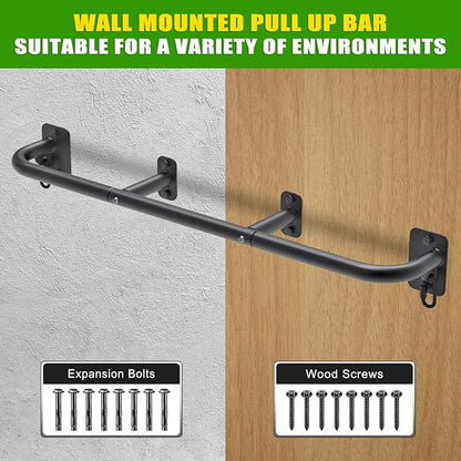 SELEWARE Heavy Duty Wall Mount Pull Up Bar, Joist Mount Chin Up Bar for Doorway, Sturdy Steel Construction, w/Resistance Band Hooks, Fits 32"/36" Wall Studs for Home Gym Strength Training