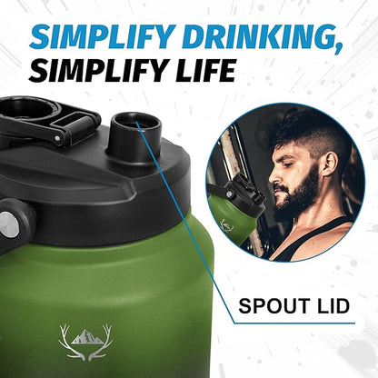 NATURE PIONEOR 84 oz Insulated Water Bottle - Double Vacuum Stainless Steel Water Jug with Holder/Carrier, Wide Mouth, Outdoor Sports, Hiking, Camping, Gym