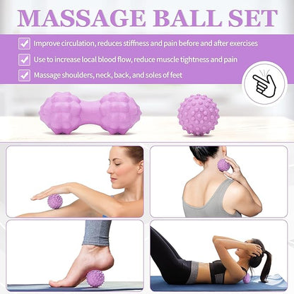 All in One Yoga Wheel Set, Soft Foam Roller Wheel for Back Pain & Stretching, Yoga Blocks 2 Pack with Strap, Trigger Point Therapy Massage Ball for Deep Tissue, Yoga Starter Kit for Beginner