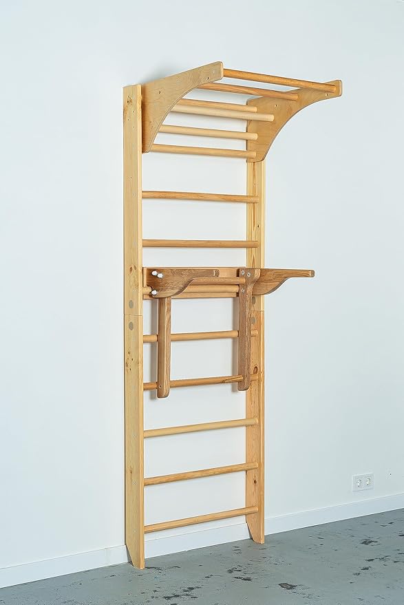 Wall Bars with Dip Bars CM-01-220, 87 in Wooden Swedish Ladder Set: Adjustable Pull Up and Dip Bars for Training and Physical Therapy - Used in Homes, Gyms, Clinic, and Schools