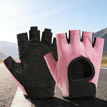 IZUS Anti-Slip Fingerless Workout Gloves for Women Gym/Exercise/Fitness/Training/Cycling with Excellent Grip/Cushion-Pads