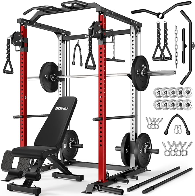 DP01 Power Cage, 2000LBS Squat Rack with with Cable Crossover and Dual Independent Pulley System, Full Cage for Full Body Training, Power Rack with More Training Attachments for Home Gym
