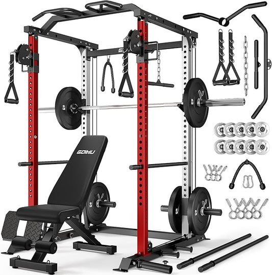 DP01 Power Cage, 2000LBS Squat Rack with with Cable Crossover and Dual Independent Pulley System, Full Cage for Full Body Training, Power Rack with More Training Attachments for Home Gym