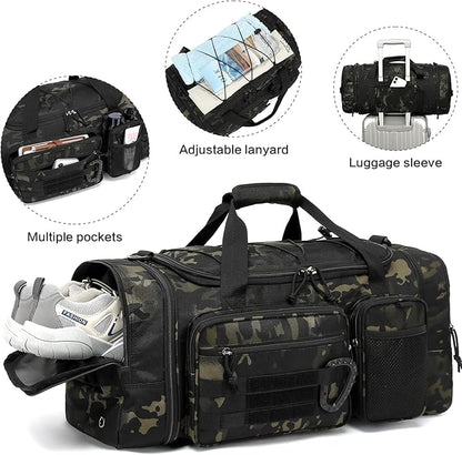 3 in 1 Tactical Gym Bag Backpack for Men 40-45L Expandable Travel Duffle Bag for Women Large Military Sport Duffel Bags Weekend Overnight with Shoe Compartment & Wet Pocket for Fitness, Camo