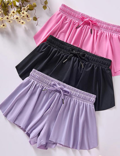 3 Pack Girls Flowy Shorts with Spandex Liner 2-in-1 Youth Butterfly Skirts for Fitness, Running, Sports