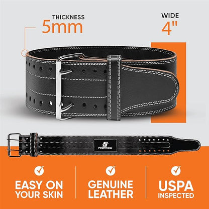 ProFitness Weight Lifting Belt (5mm Thick) - Leather Weight Belt for Men & Women - Back Support Squat Belt - Gym Belt for Weightlifting, Powerlifting & Deadlifts | Adjustable Weightlifting Belt