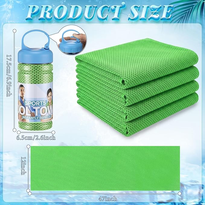 Honoson 10 Pack Cooling Towels Bulk - 47"x12" Soft Breathable Ice Towels for Neck & Face, Portable Chilly Rags Microfiber Sweat Rags for Yoga, Sports, Gym, Workout & Fitness(Green)