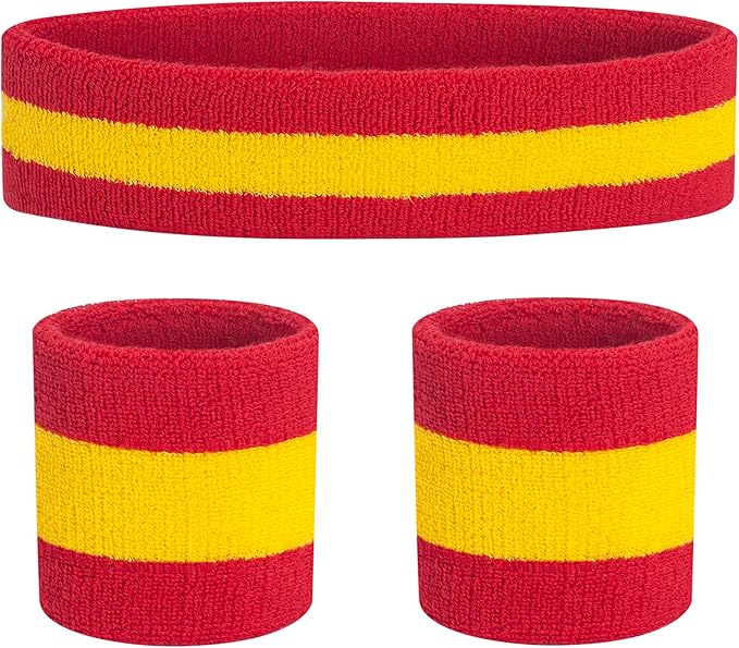 Sweatbands Headband and Wrist Set, Cotton Sweat Band for Athletic Men and Women, Sweatbands Sports Headbands for Working Out, Running, Basketball, Tennis, Yoga