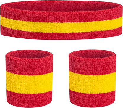 Sweatbands Headband and Wrist Set, Cotton Sweat Band for Athletic Men and Women, Sweatbands Sports Headbands for Working Out, Running, Basketball, Tennis, Yoga