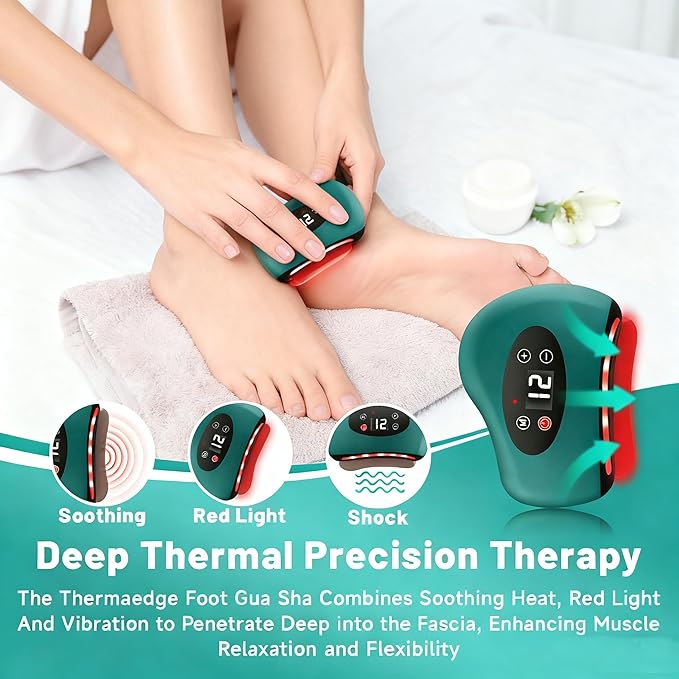 Foot Scraper, Plantar Fasciitis, 12 Massage Levels and 12 Heat Levels, Red Light Heated Gua Sha Device for Plantar Fasciitis, 4-in-1 Vibration Device for Muscle Care (White)