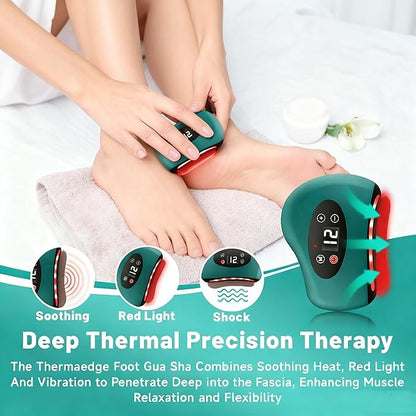Thermaedge Plantar Fasciitis, ThermaEdge Foot Scraper, 12 Massage Levels and 12 Heat Levels, Red Light Heated Gua Sha Device for Plantar Fasciitis, 4-in-1 Vibration Device for Muscle Care (Green)