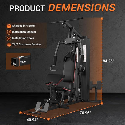 Multifunctional Home Gym Equipment, Workout Station with 150LBS Weight Stack, Home Gym Machine with Pulley System for Full Body Training
