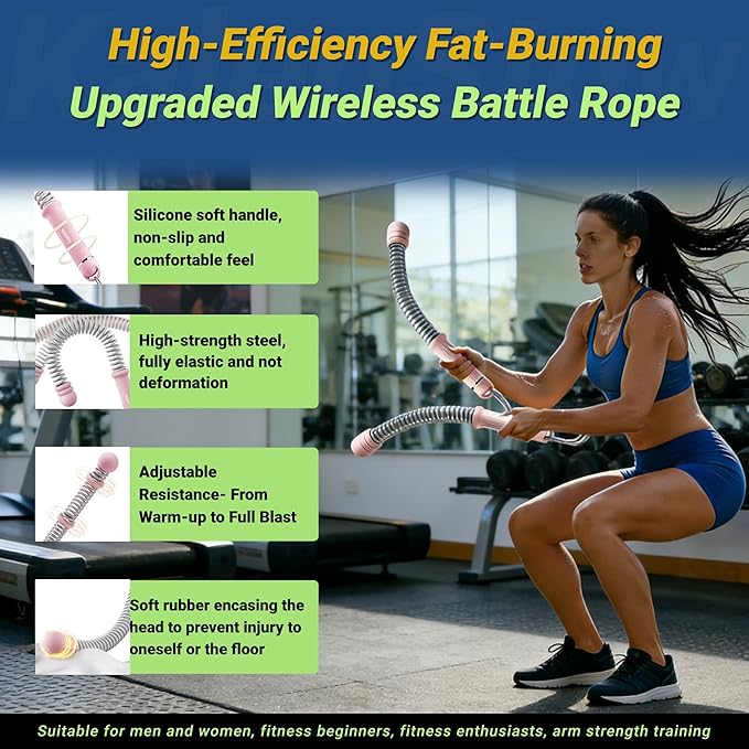 Adjustable Weighted Ropeless Battle Ropes, Portable Arm Exerciser Rope for Home Gym - HIIT, Power sports & High-Intensity Interval Training, Portable Workout Equipment for Men & Women