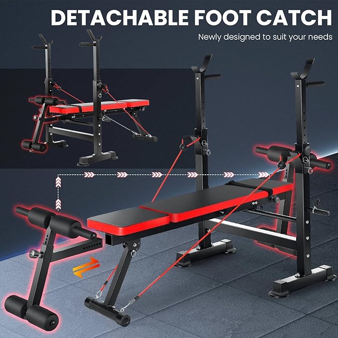 OPPSDECOR 900 LBS Weight Bench Set with Squat Rack, Adjustable Bench Press Set with Leg Extension and Leg Curl, Foldable Flat/Incline/Decline Workout Bench for Home Gym