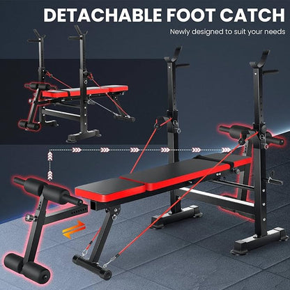 OPPSDECOR 900 LBS Weight Bench Set with Squat Rack, Adjustable Bench Press Set with Leg Extension and Leg Curl, Foldable Flat/Incline/Decline Workout Bench for Home Gym