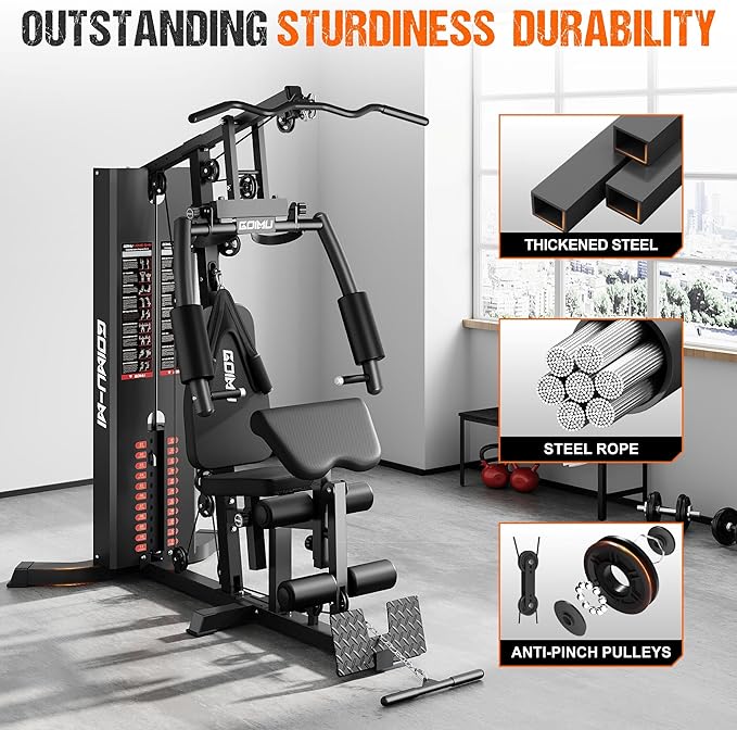 Home Gym, M1 Workout Station with 140LBS Weight Stack, Multifunctional Home Gym Equipment with Pulley System for Full Body Strength Training