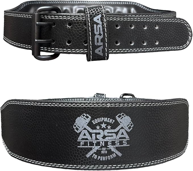 Arsa Fitness Leather Weightlifting Belt for Powerlifting, Bodybuilding, Deadlifting, Squatting, Lower Back Support Adjustable Buckle for Men & Women - SKINZ Series (Black Mamba, Medium)