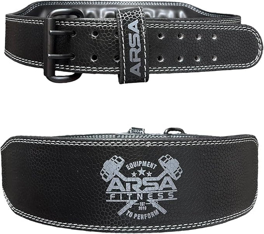 Arsa Fitness Leather Weightlifting Belt for Powerlifting, Bodybuilding, Deadlifting, Squatting, Lower Back Support Adjustable Buckle for Men & Women - SKINZ Series (Black Mamba, Medium)